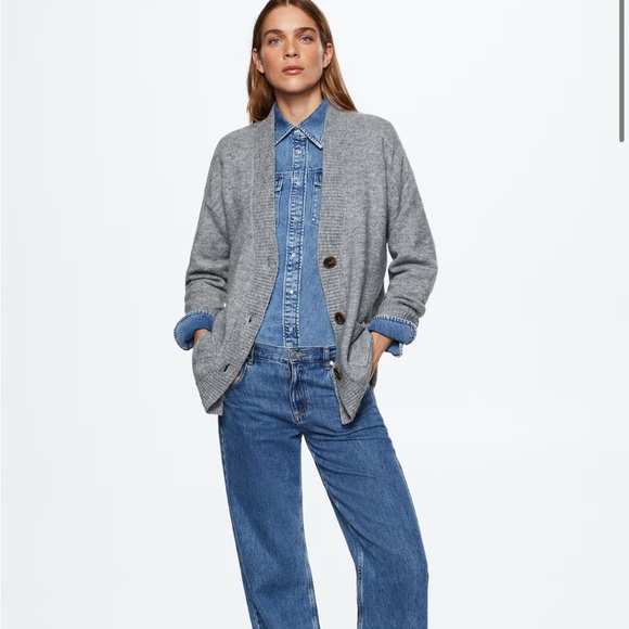 MNG Mango oversized Button-Up wool blend Gray Cardigan - Picture 1 of 7